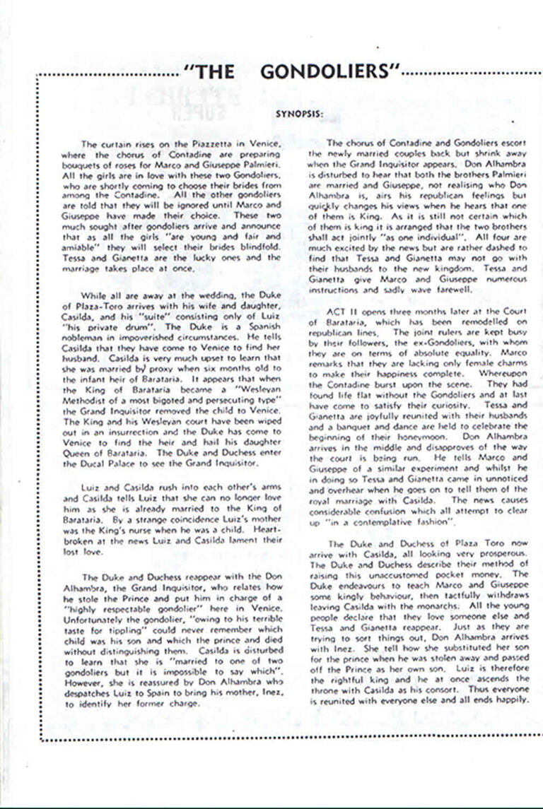 1959, The Gondoliers: Synopsis