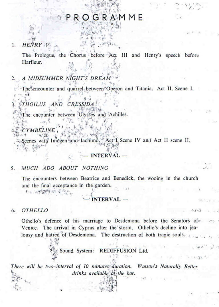 1960, Recital of Scenes from Shakespeare: Programme Inside Cover