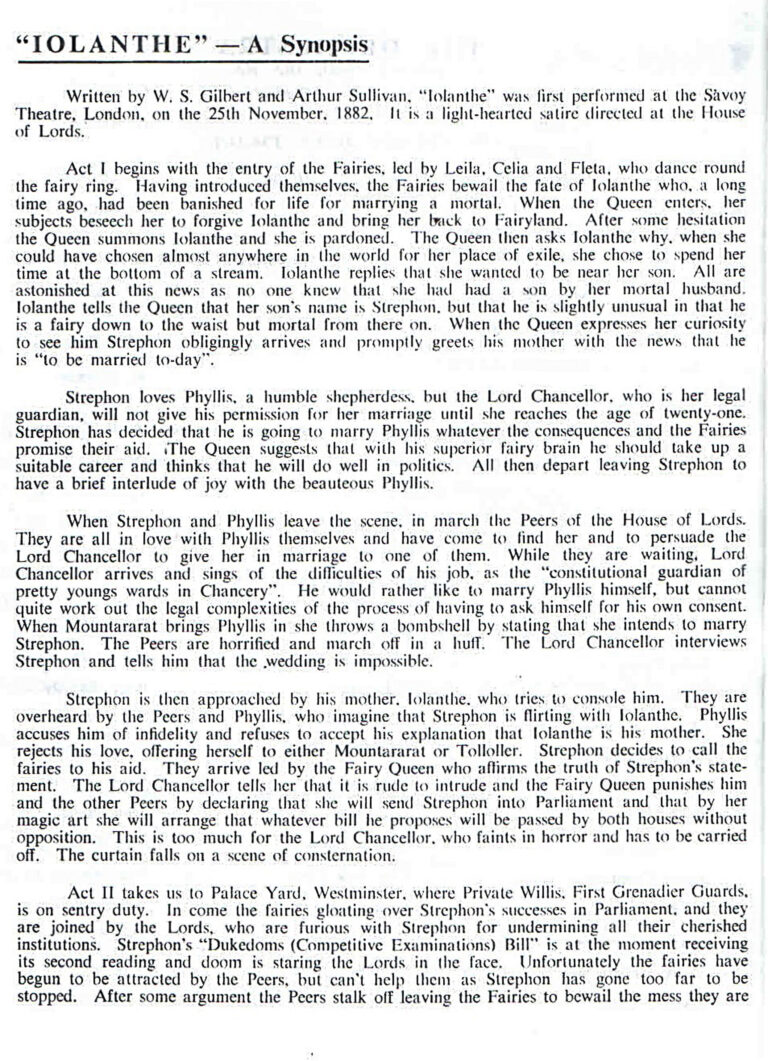 1960, Iolanthe: Synopsis 1