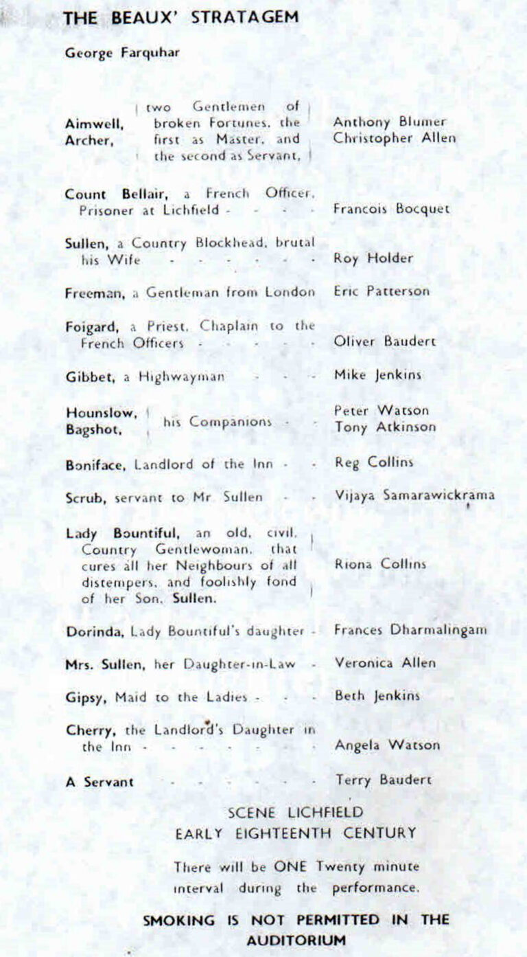 1968, The Beaux Stratagem: Cast