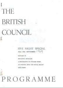 1969, British Council Five Night Special: Programme Cover