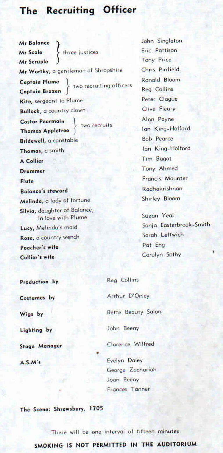 1969, The Recruiting Officer: Production Credits