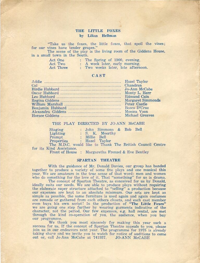 1974 The Little Foxes & Blithe Spirit Cast and production crew list