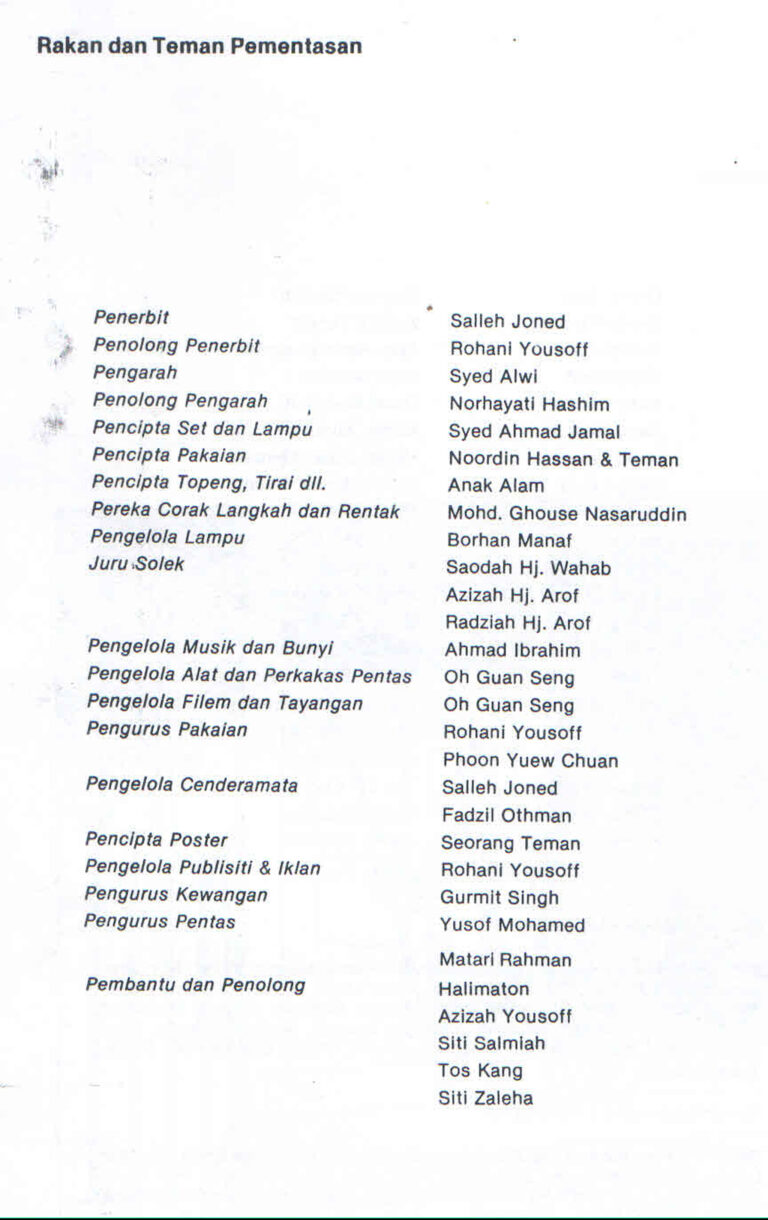 1980, Rakan Teman dan Para Bangsawan: Production Team