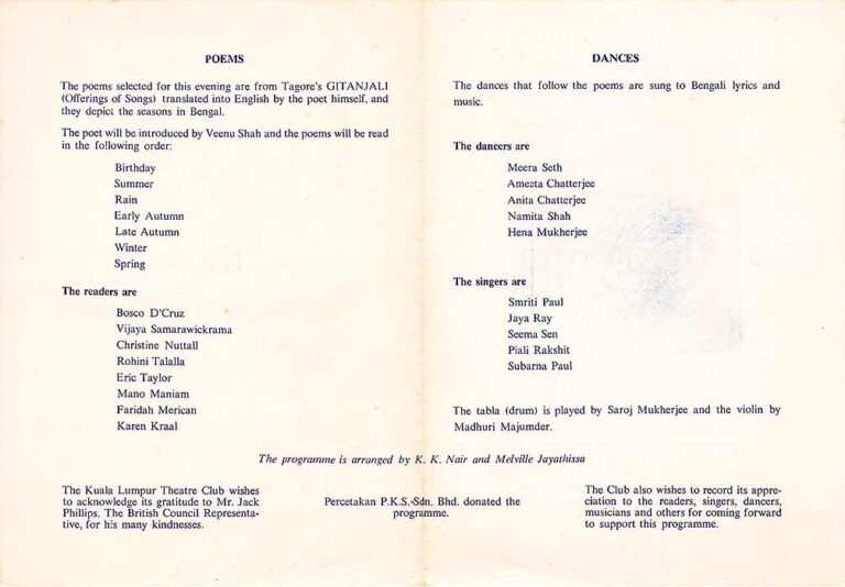 1981, A Tribute To Rabindranath Tagore: The Cast of Poem Readers and Dancers
