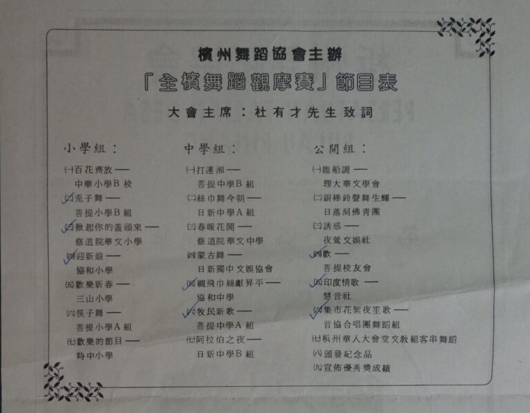 1986 Pesta Tarian 1 Pulau Pinang Program list