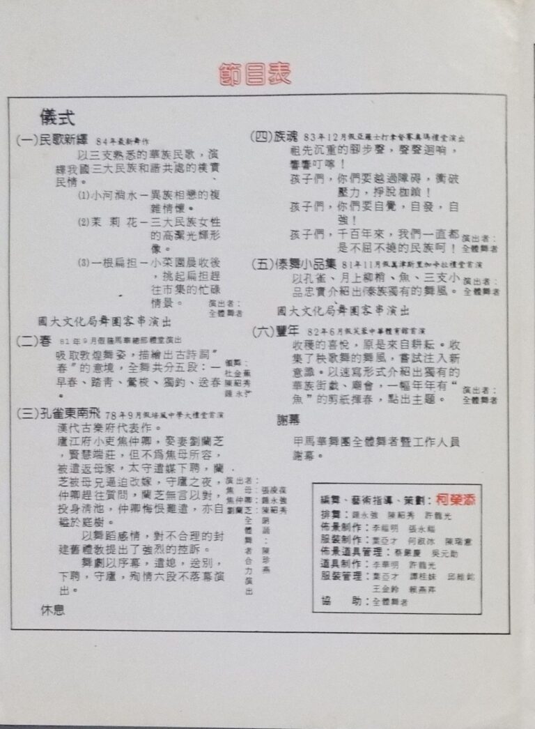 1984 Min Ge Xin Yi Dance Performance Program list 2
