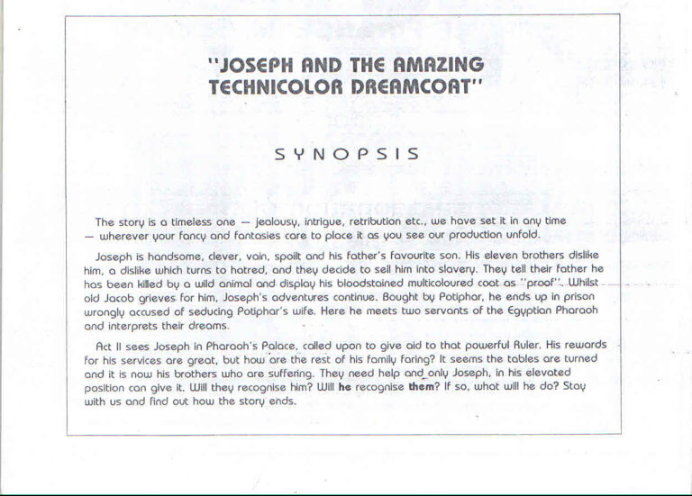 1984, Joseph And The Amazing Technicolor Dreamcoat: Synopsis