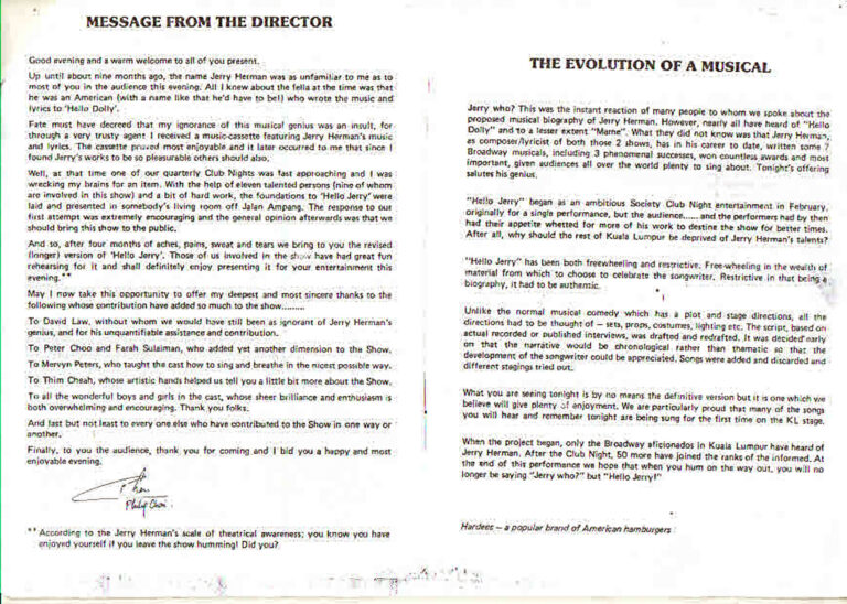 1987, Hello Jerry!: Director's Message