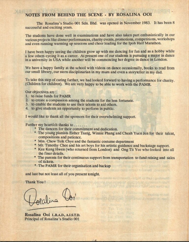 1991 Fantasy of Young Dancers Principal message