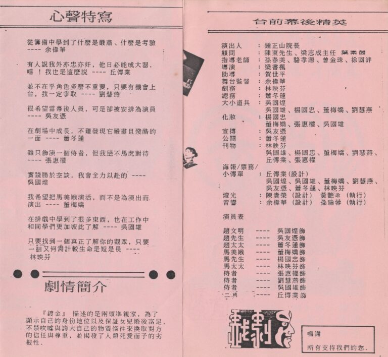 1989 Gold Plated Brochure Production Tean And Synopsis