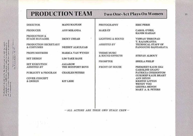 1990, A Woman Alone | The Respectful Prostitute: Production Team