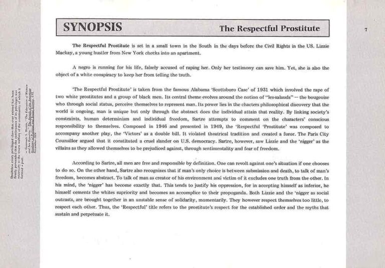 1990, The Respectful Prostitute: Synopsis