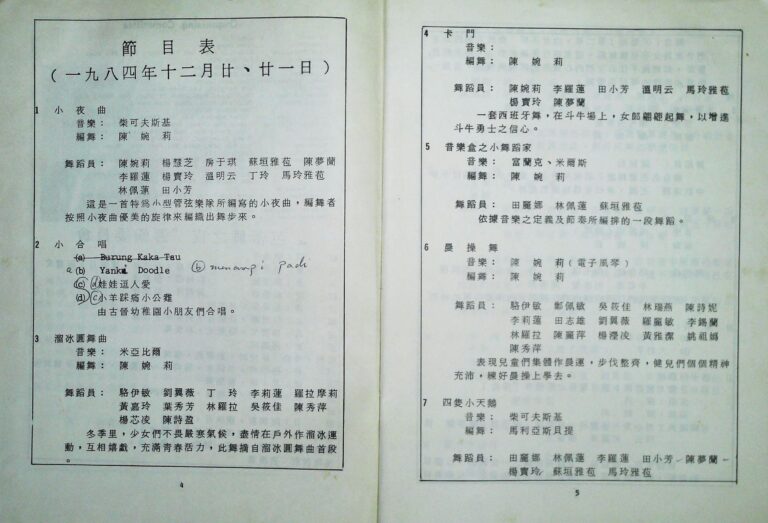 1984 A Night Of Ballet Program list