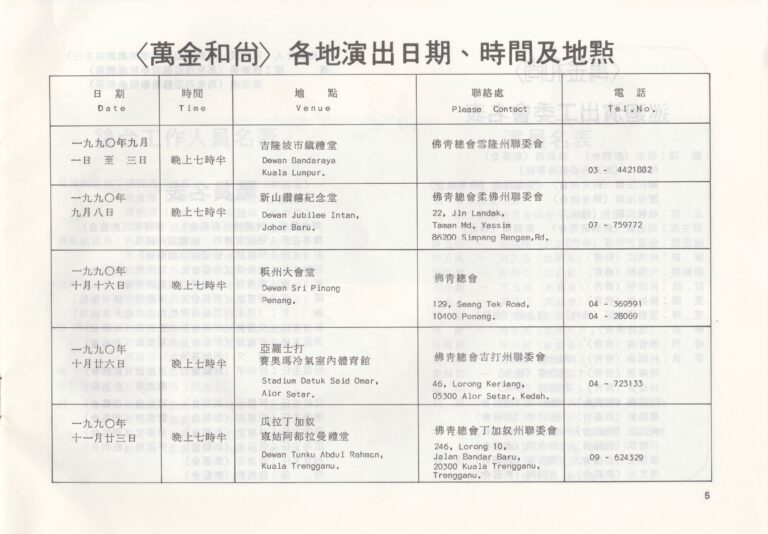 1990 Wan Jin Monk Program Tour List