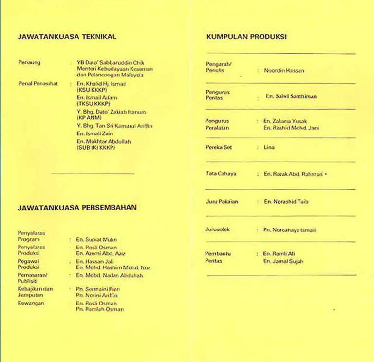 1991, Peran: Programme Inner Sheet