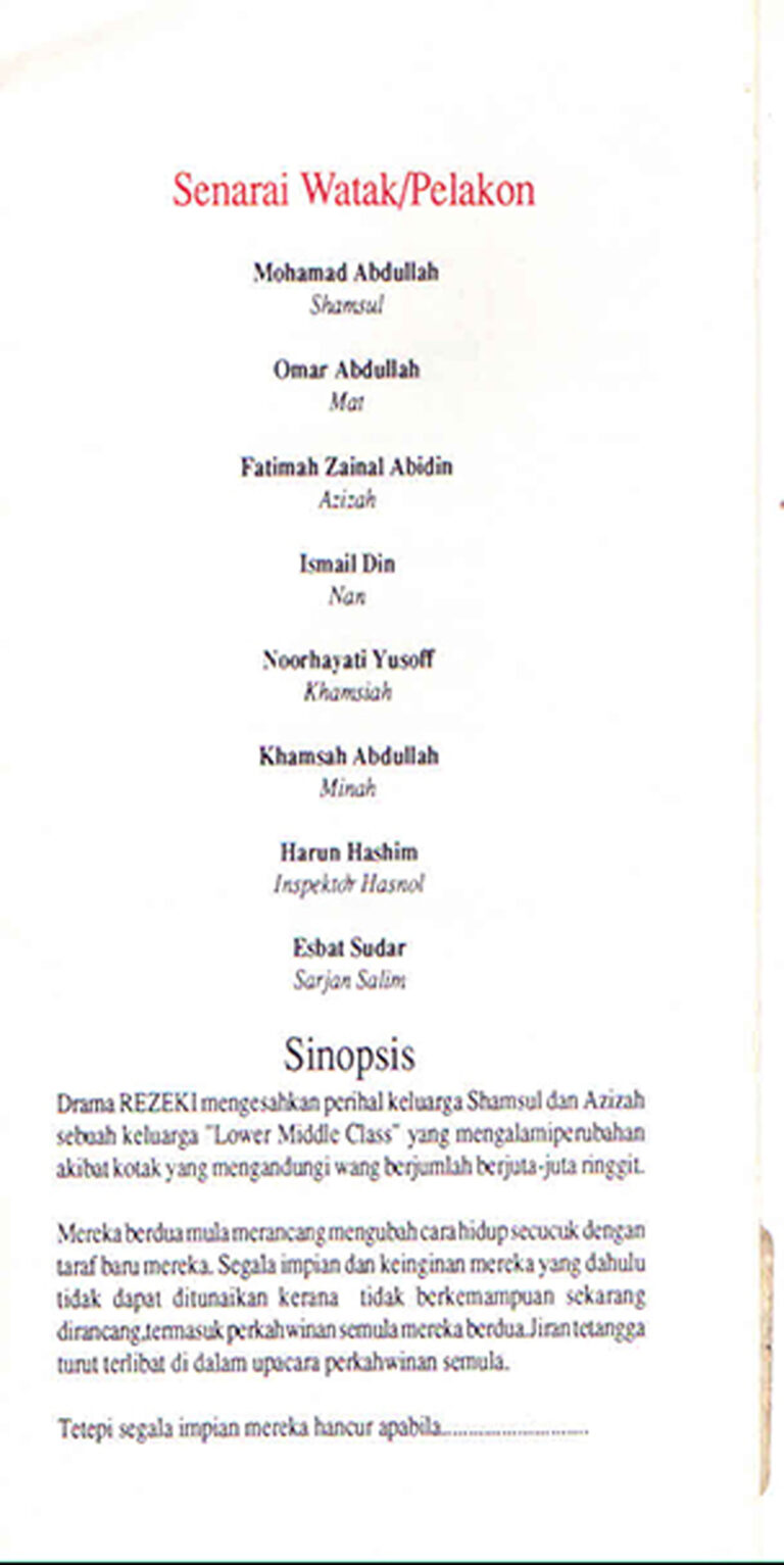 1992, Rezeki: Cast