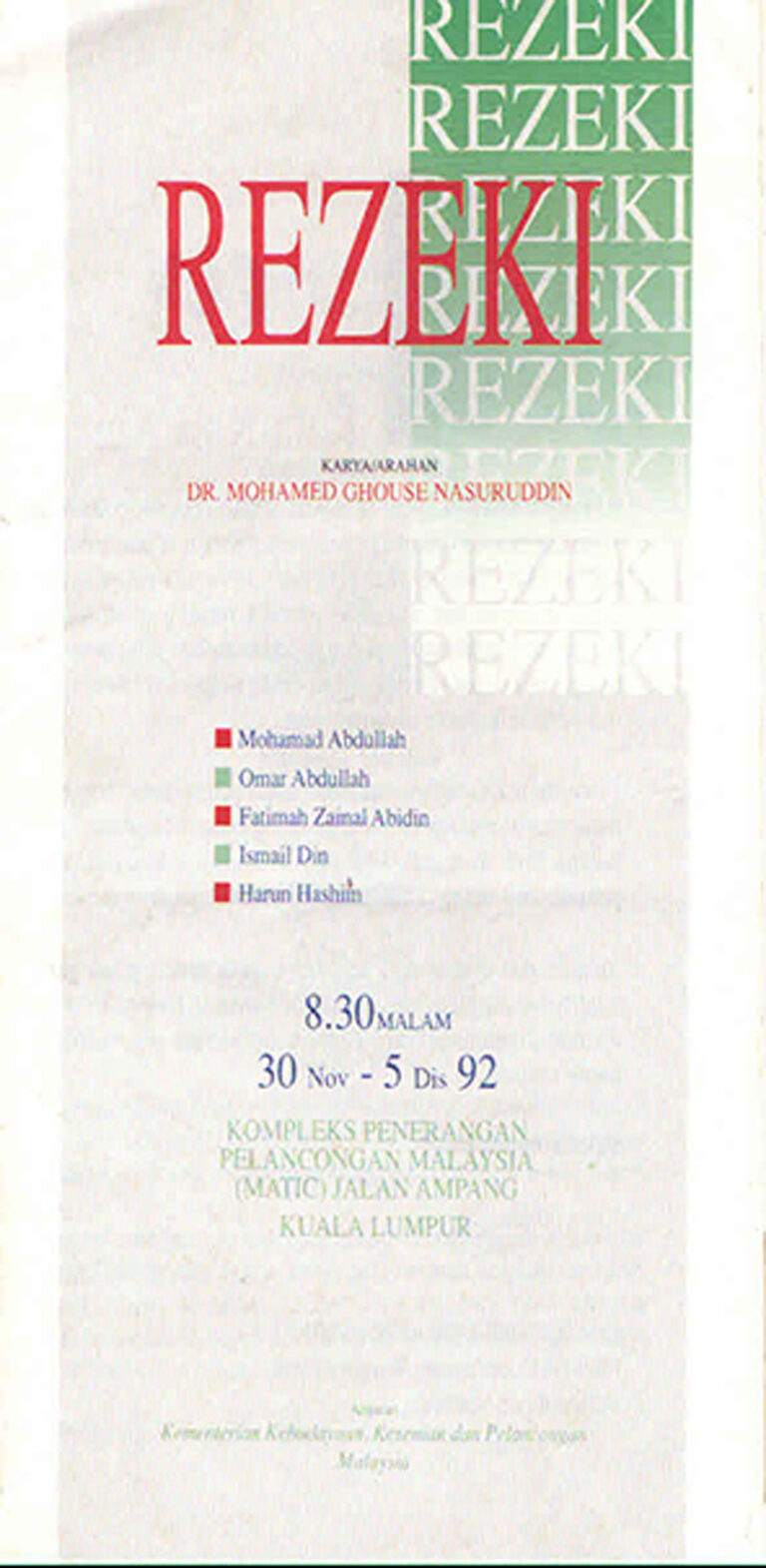 1992, Rezeki: Programme Cover