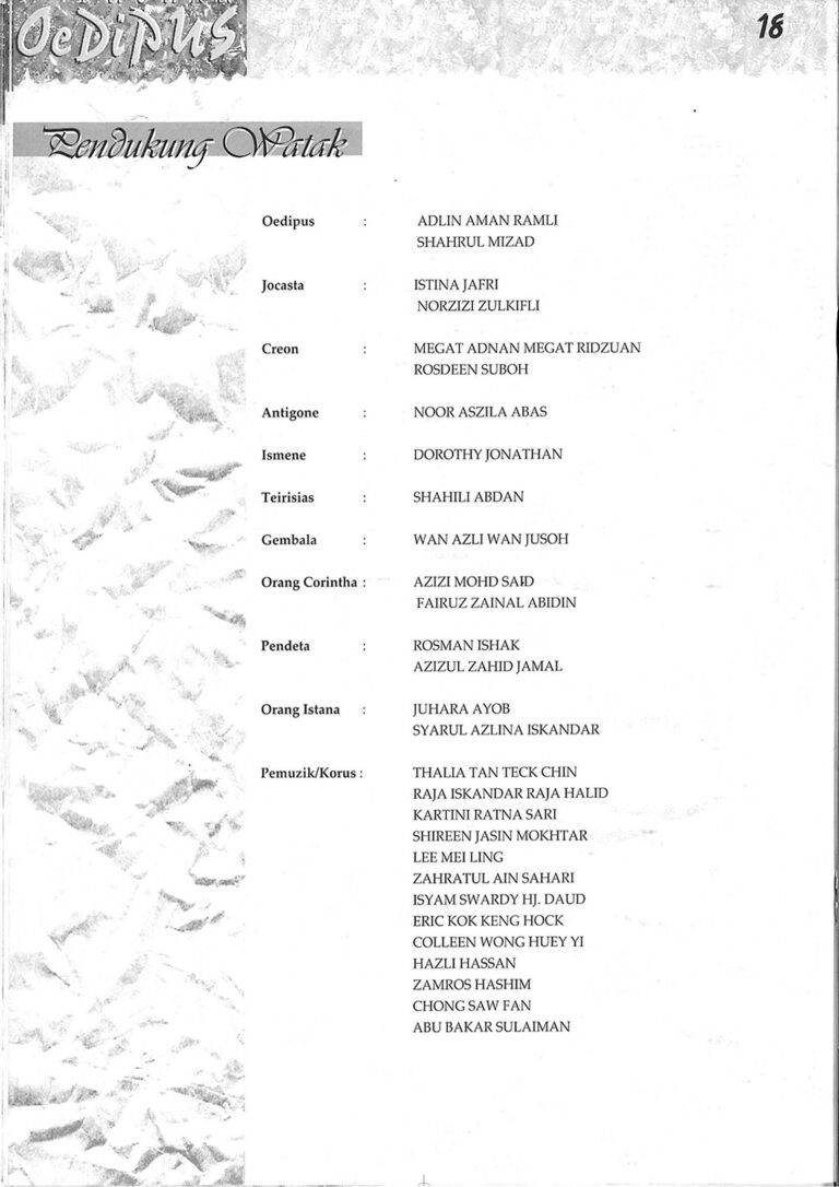 1996, Paduka Oedipus: Cast