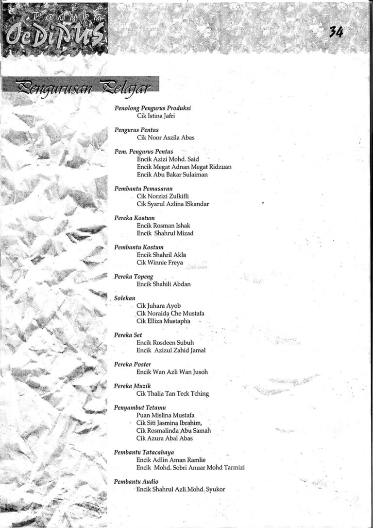 1996, Paduka Oedipus: Production Management 1