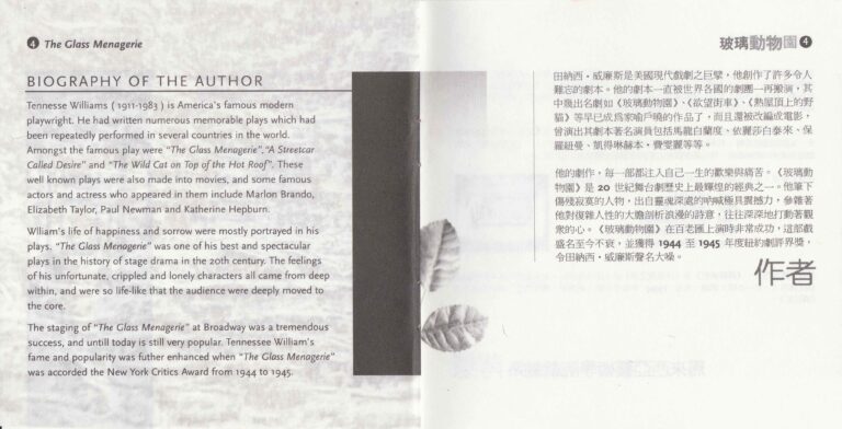 1996 The Glass Menagerie Program About Playwright