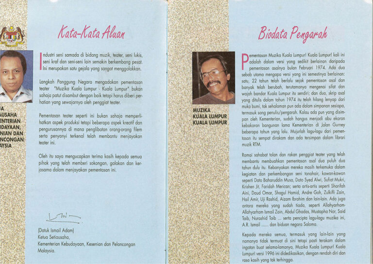 1996, Muzika Kuala Lumpur! Kuala Lumpur!: Foreword & Director's Biodata