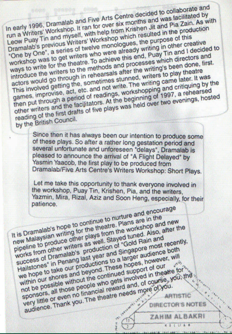 1997, A Flight Delayed: Artistic Director's Notes