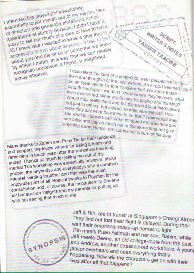 1997, A Flight Delayed: Scriptwriter's Notes