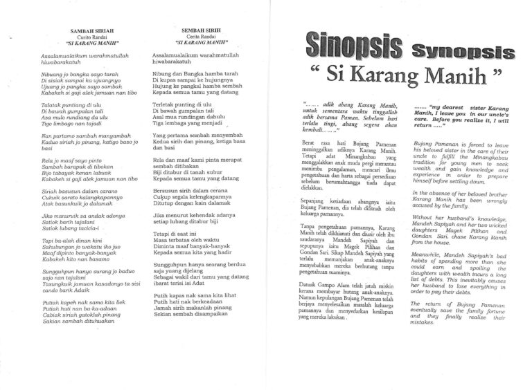 199, Randai Si Karang Manih: Synopsis