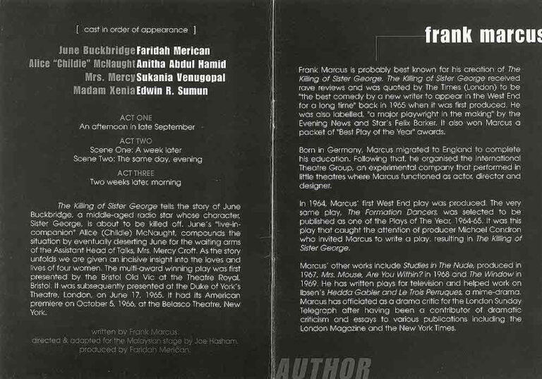 1999, The Killing Of Sister George: Synopsis & Author's Biodata