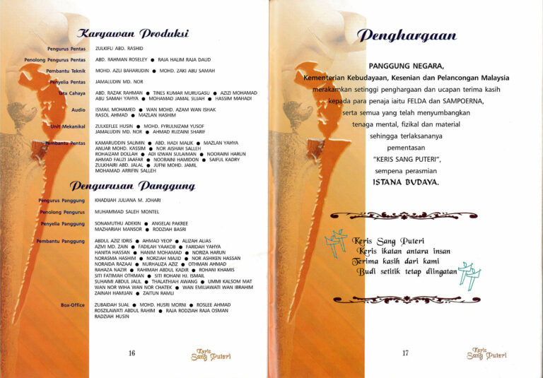 1999, Muzika Keris Sang Puteri: Acknowledgements