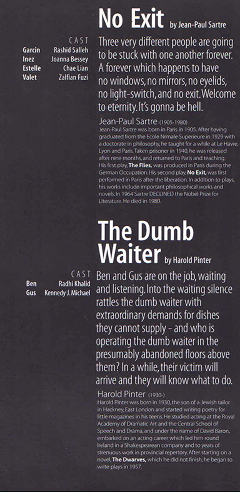 2000, No Exit & The Dumb Waiter: Cast