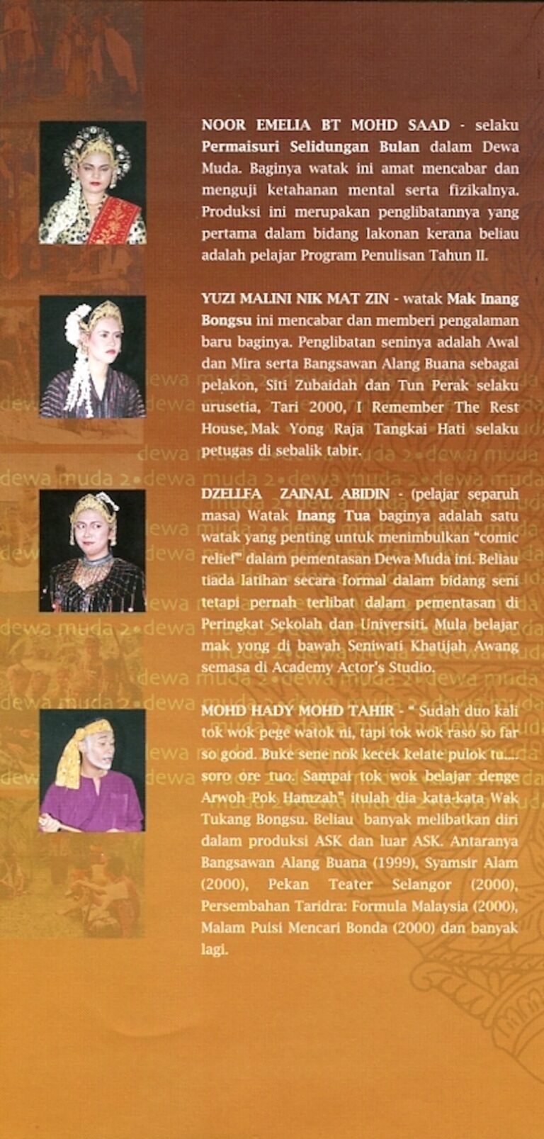 2001 Mak Yong Dewa Muda 2 Cast and production crew list 2