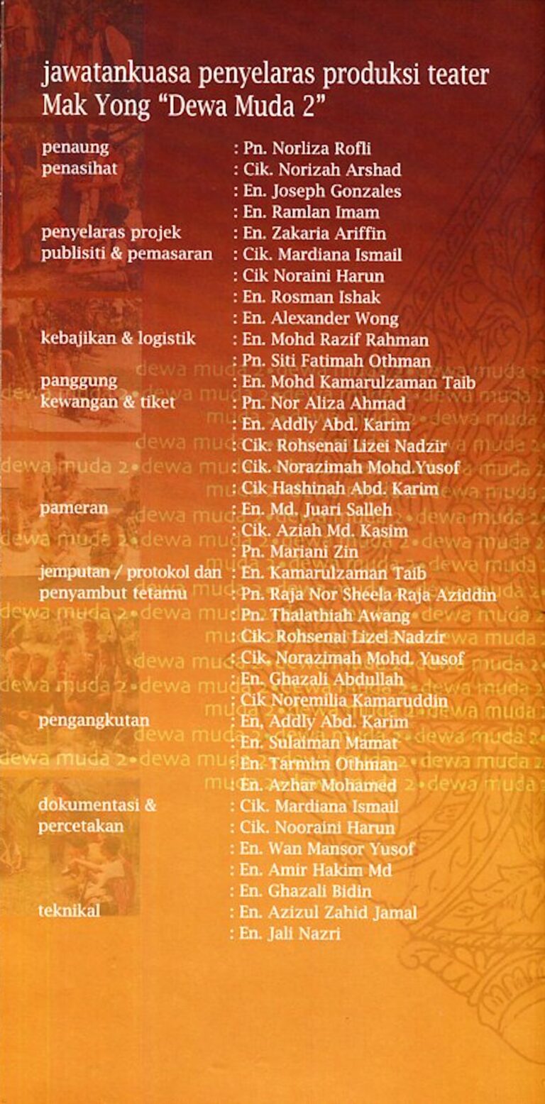 2001 Mak Yong Dewa Muda 2 Cast and production crew list 4