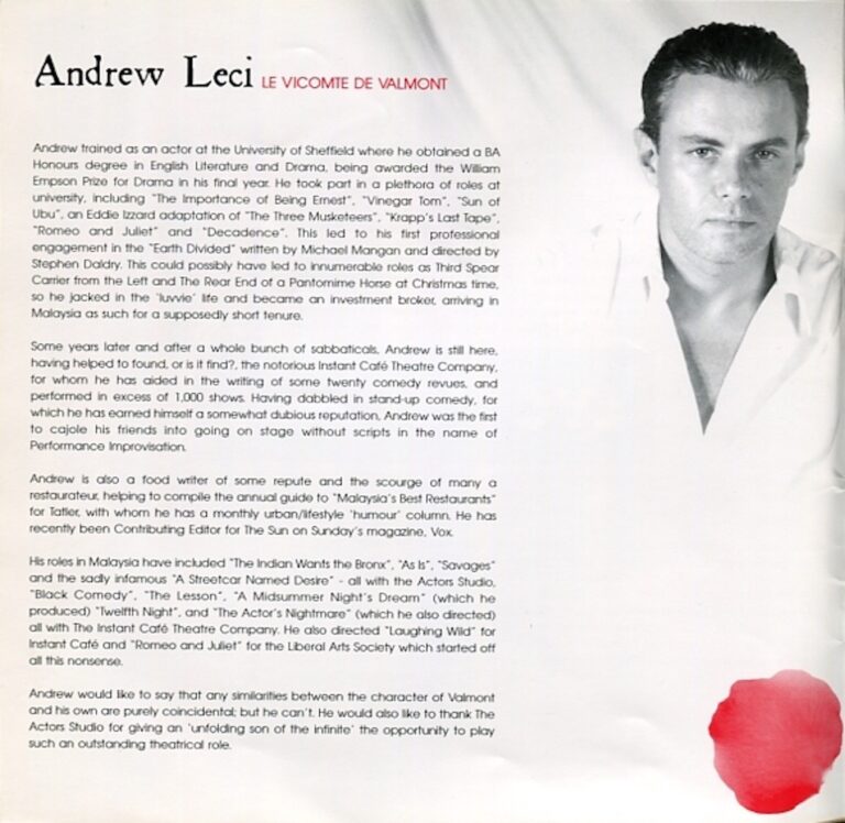 2001 Dangerous Liaisons Cast and production crew list 1