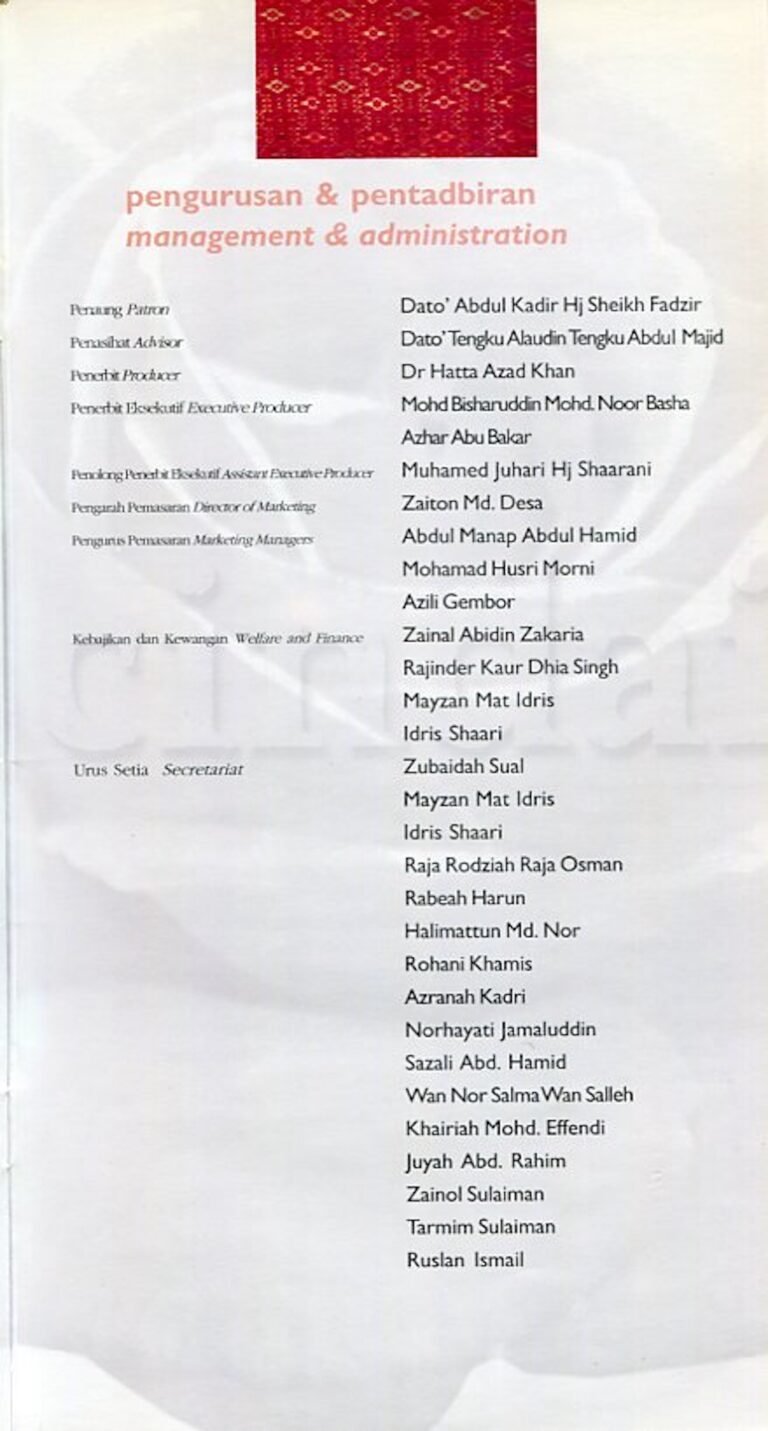 2001 Cindai Cast and production crew list 5