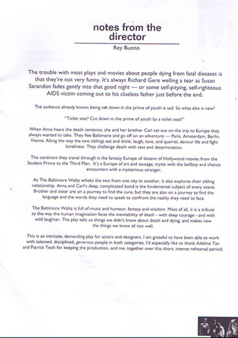 2002, The Baltimore Waltz: Director's Notes