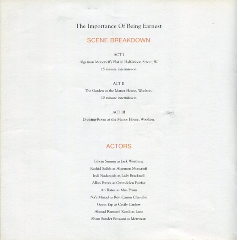 2002 The Importance of Being Earnest Cast and production crew list 1