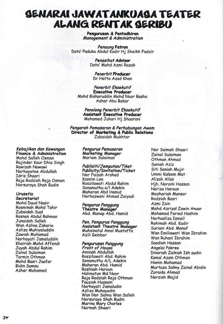 2003, Alang Rentak Seribu: Production Credits 1
