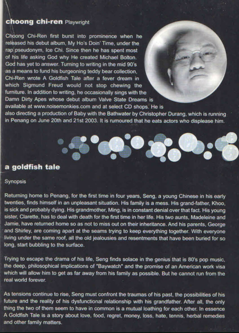 2003, A Golden Fish Tale: Playwright's Bio & Synopsis