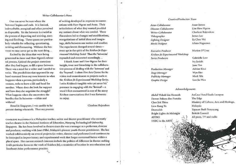 2006, In Between Things: Writer's Notes & Credits