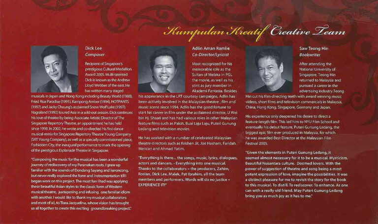 2006, Puteri Gunung Ledang The Musical: Creative Team 1