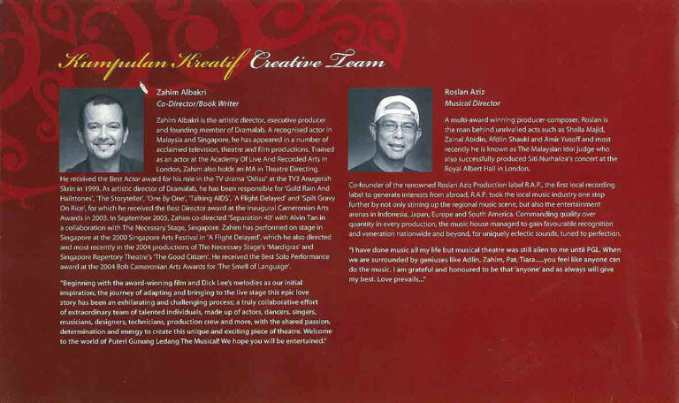 2006, Puteri Gunung Ledang The Musical: Creative Team 2
