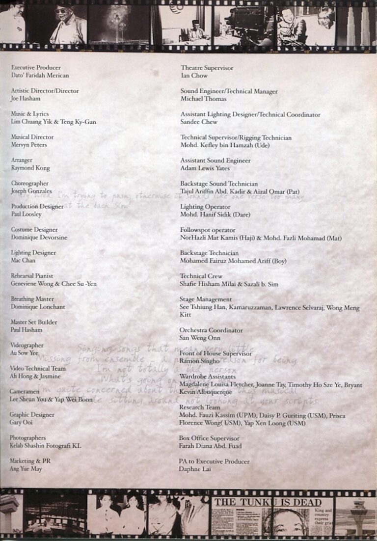 2007 Tunku The Musical Cast and production crew list 1