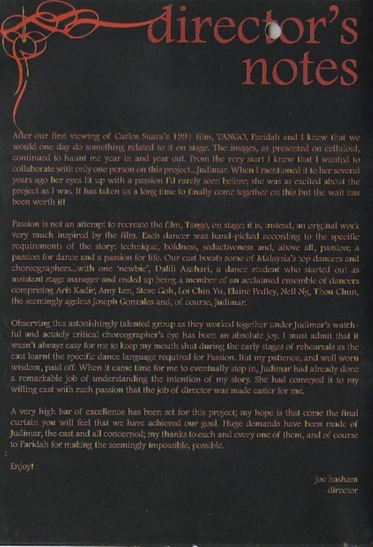 2008 Passion Director Notes