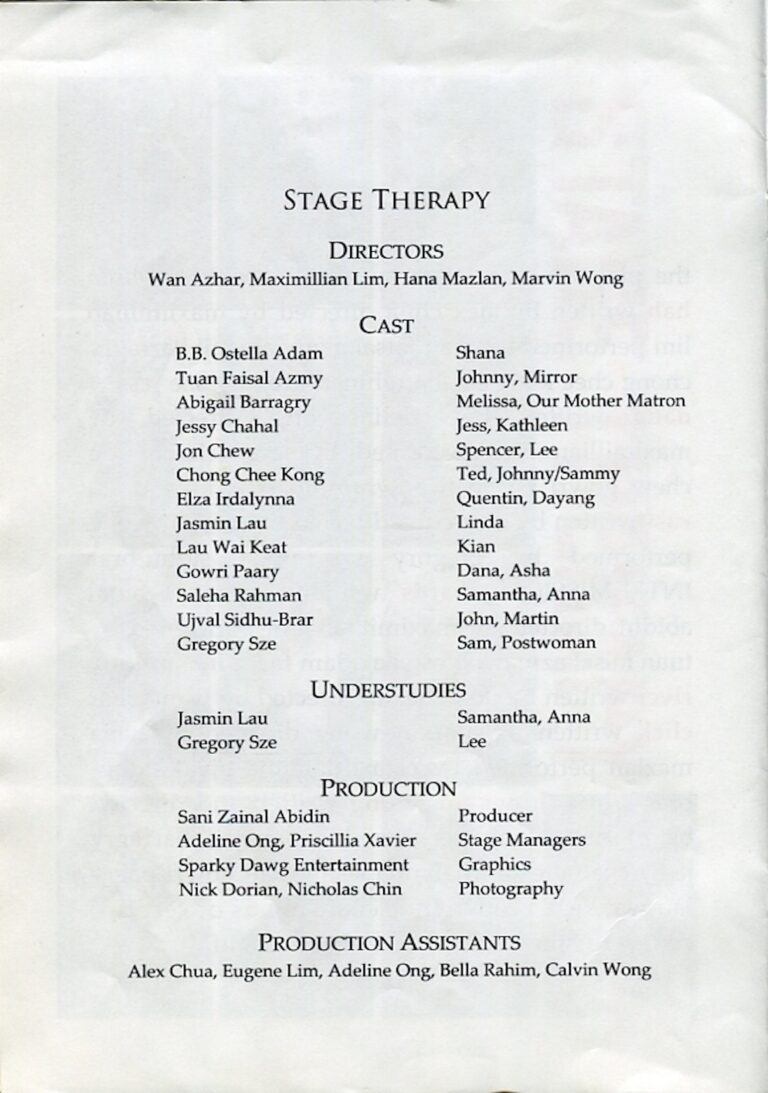 2009 Stage Therapy Cast and production crew list 2