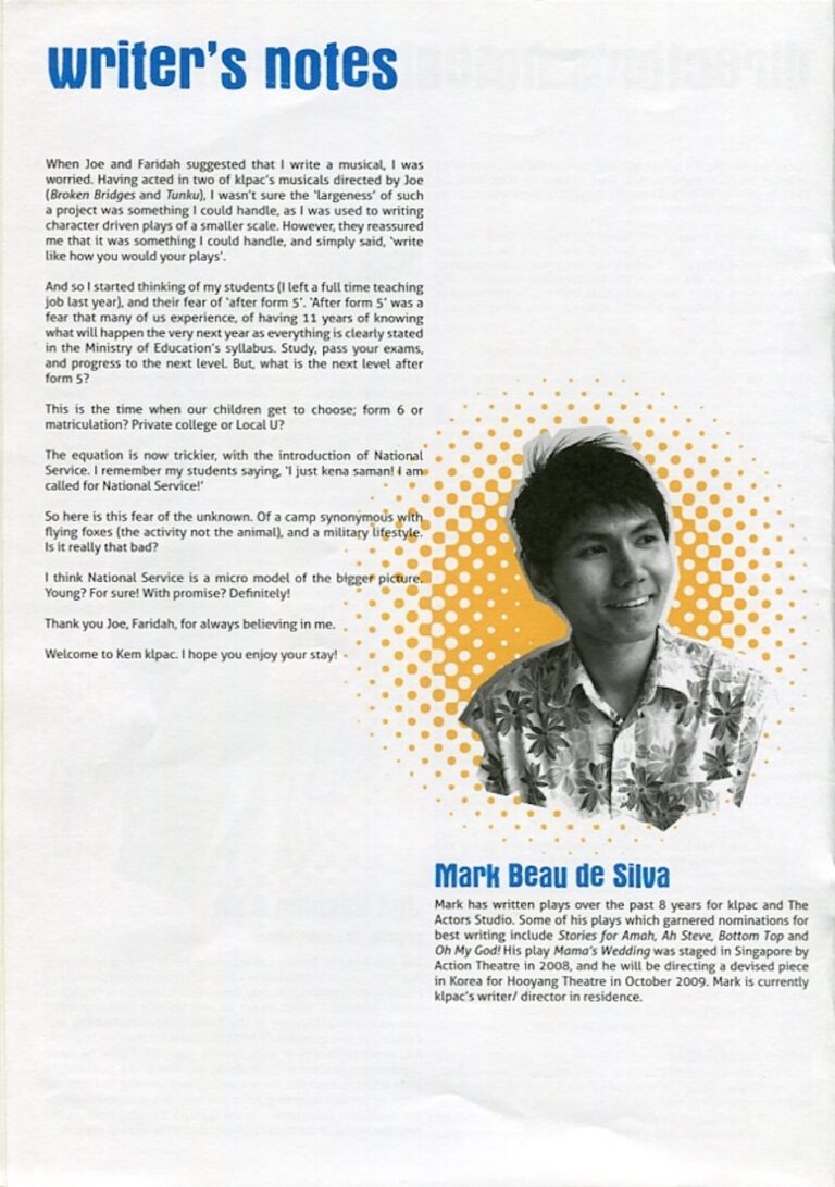 2009 Kaki Blue Playwright's message