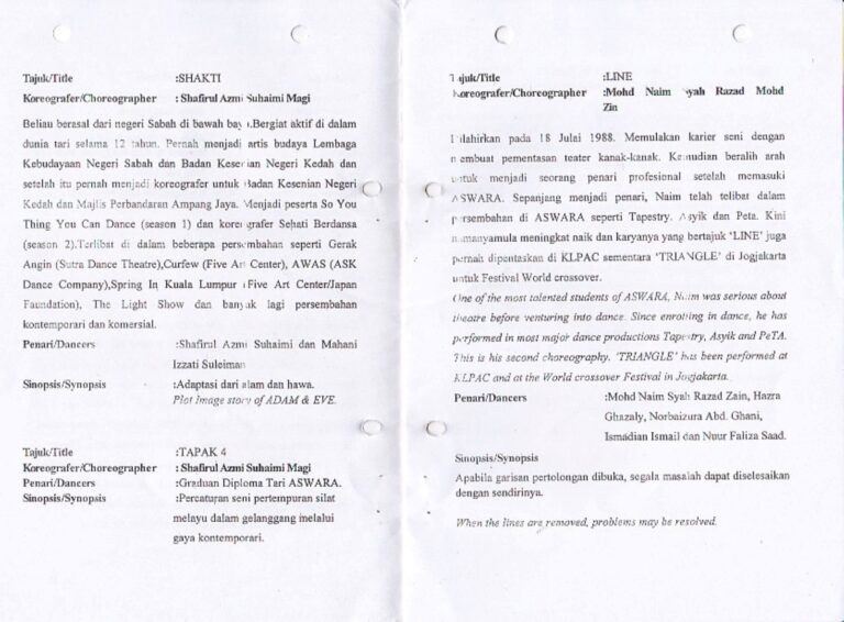 2009 Lepas: Tetap Menari Synopsis of performance 02