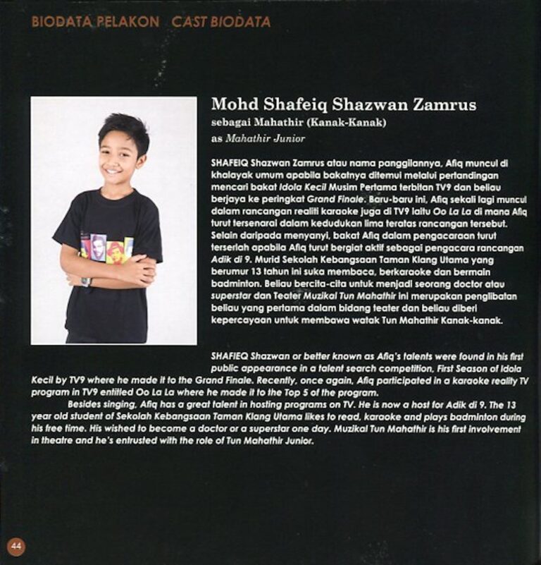 2010 Muzikal Tun Mahathir Cast and production crew list 4