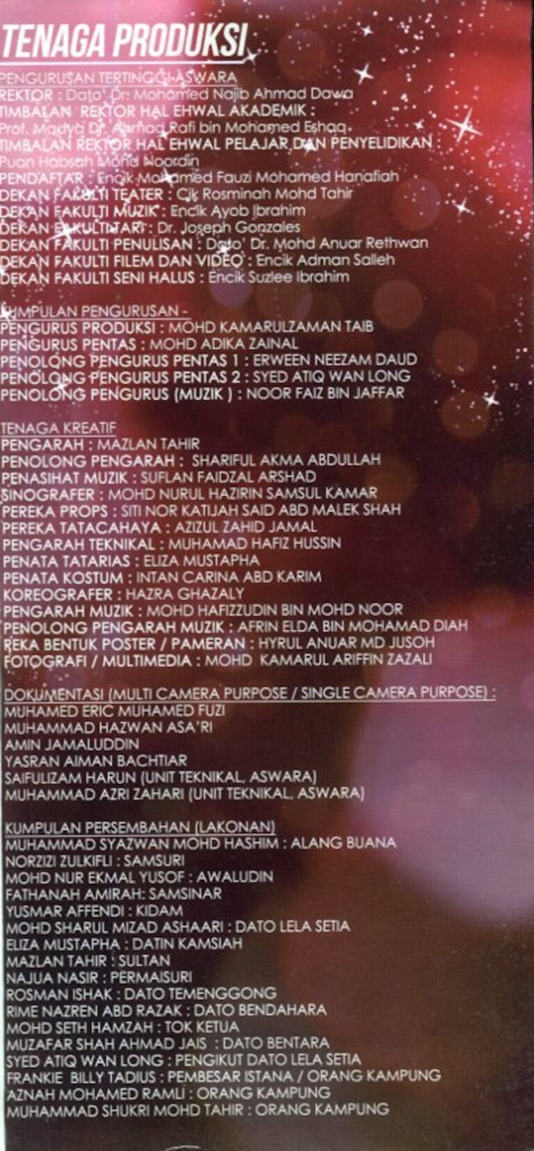 2011 Alang Buana Cast and production crew list 1